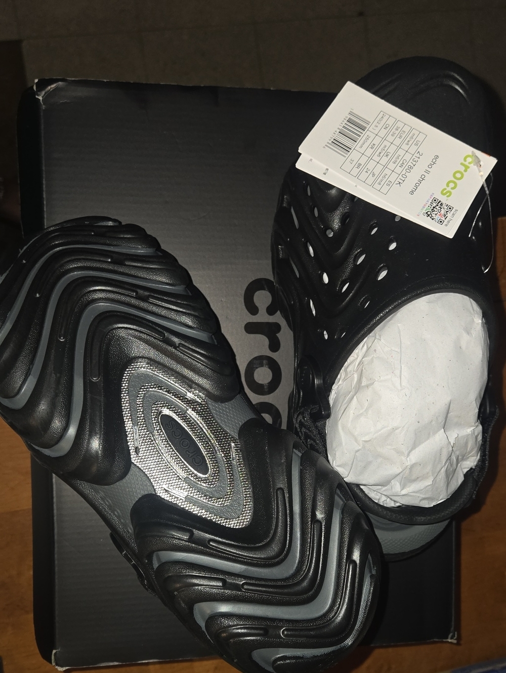 CROCS Echo 2 Chrome Black and Gray Slip-On Sandals M6/W8